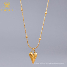 Wholesale fashion stainless steel heart shape pendant beaded snake chain gold necklace